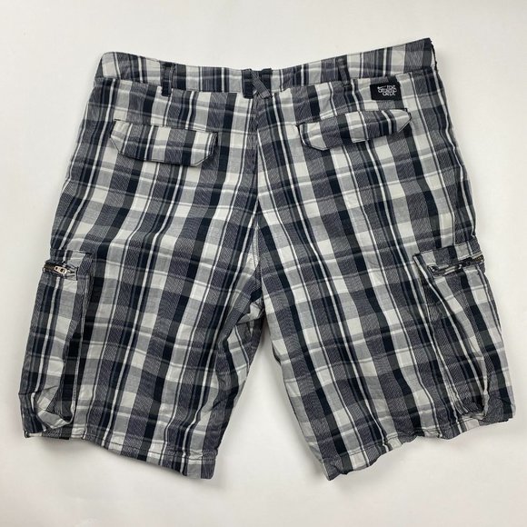 Nike Athletic Department Cargo Shorts Mens 36 Check Plaid Cotton 11" Black Gray - Picture 2 of 14